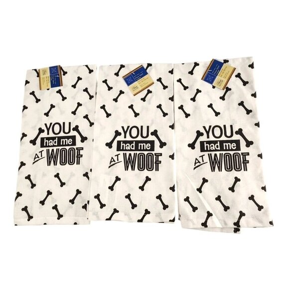 Set Of 3 "You Had Me At Woof" Dog Bone Print Cotton Flour Sack Towels 15 x 25" - Picture 5 of 5